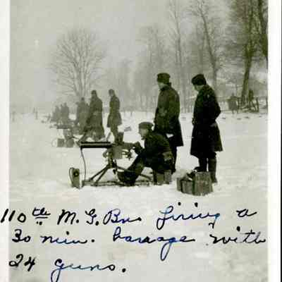110th Machine Gun Battalion firing a 30-minute barrage with 24 guns.