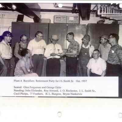 Plant A Rectifiers Retirement Party for J.L. Smith Sr., Oct. 1957