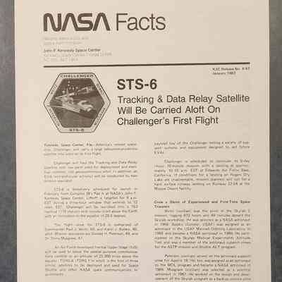 NASA Facts: STS-6, Tracking & Data Relay Satellite Will Be Carried Aloft On Challenger's First Flight