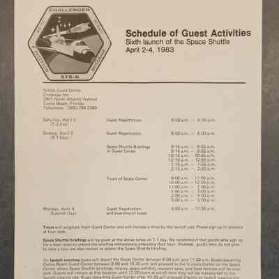 Schedule of Guest Activities, Space Shuttle Challenger Launch, April 2-4, 1983
