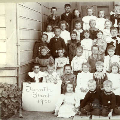 Class with sign "Seventh Street 1900"