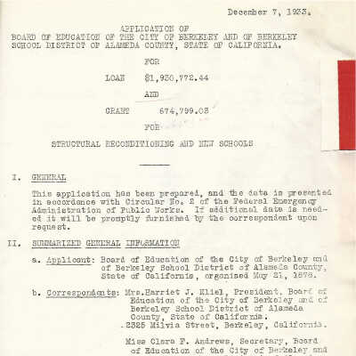 Application of Board of Education of the City of Berkeley and of Berkeley School District of Alameda County, 1933.