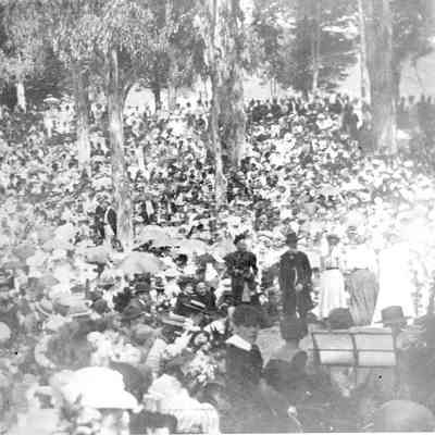 People attend an event at an amphitheater