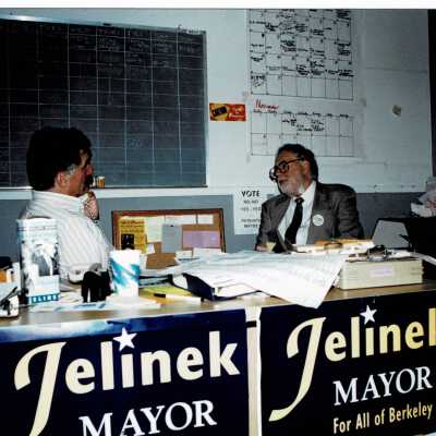Don Jelinek running for mayor in campaign office.