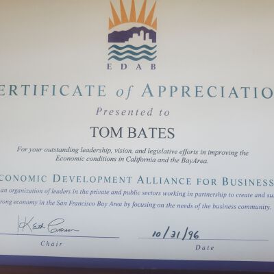 Tom Bates collection of awards and certificates presented to him