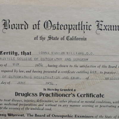 Certificate to Lorna Marian Williams
