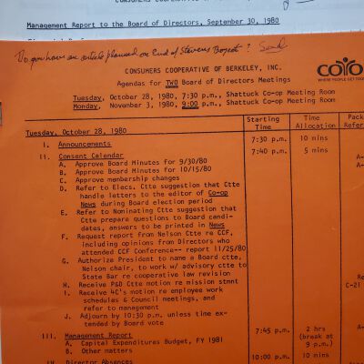 Minutes of the Consumers Cooperative of Berkeley