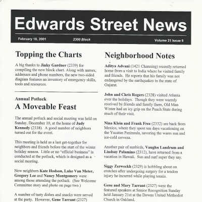 Edwards Street Newsletter