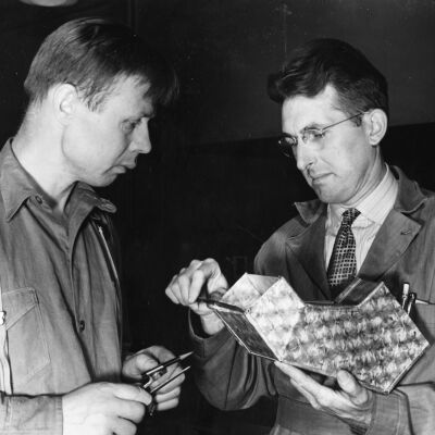 World War II checking samples of metalwork