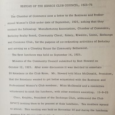 Service Club Council records, ca.1925-1990