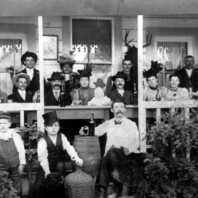 Group drinking outside on porch