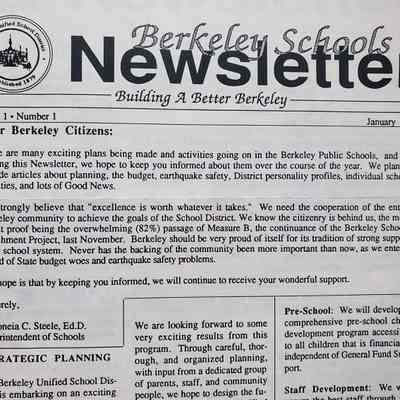 Miscellaneous newsletters issued by the Berkeley Unified School District, 1987-