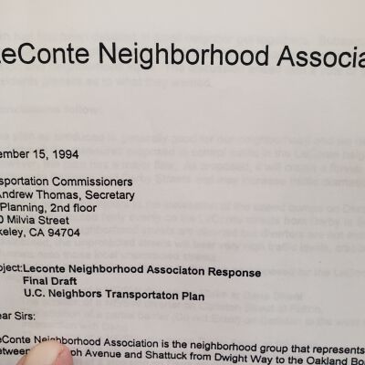 Papers concerning transportation issues in the Le Conte neighborhood.