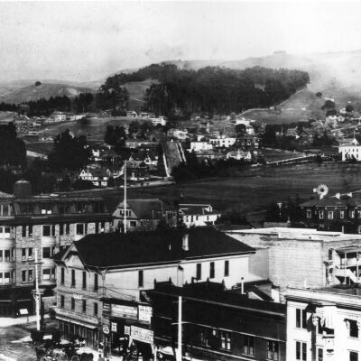 View northeast from Shattuck Avenue to hills