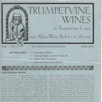 Trumpetvine Wines monthly newsletter