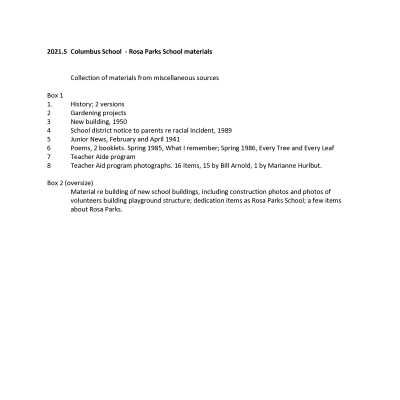 Columbus School - Rosa Parks School miscellany