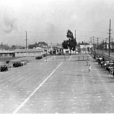 Burbank Jr. High School students march in schoolyard