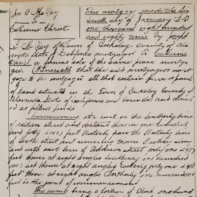Mortgage by Joseph P. McVay to Catherine Christ for Berkeley property