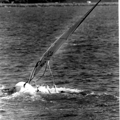 Windsurfer capsizes