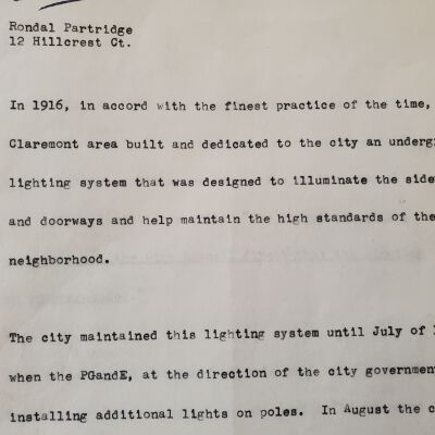 Documents relating to undergrounding of street lighting lines in the Claremont District.