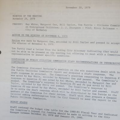 Citizens Committee on Underground Utilities, 1977-79