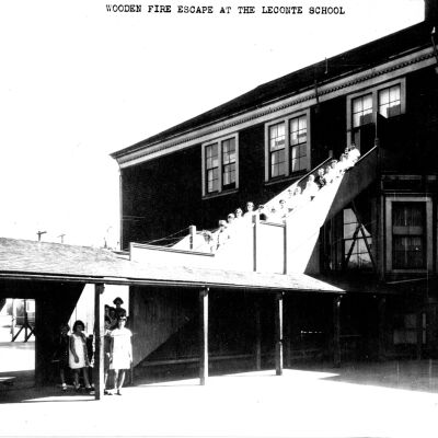 Children on Wooden Fire Escape at Le Conte School