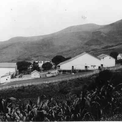 Barns and house in hills
