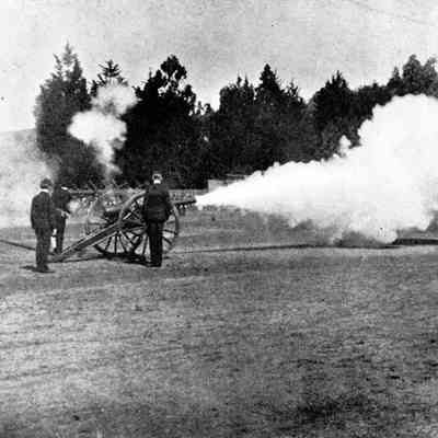 ROTC Cadets firing a cannon on the UC Berkeley Campus