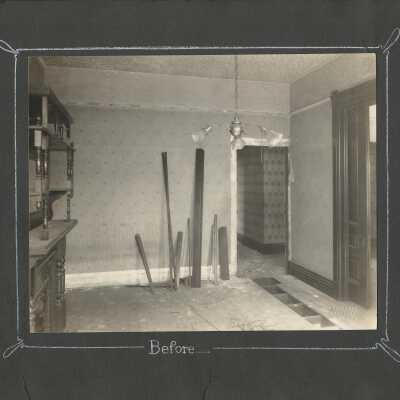 33: “Before”; unidentified interior under construction
