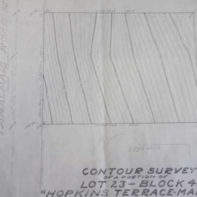 Contour survey of a portion of lot 4 block 4 Hopkins Terrace map no. 4, Berkeley, Calif. for Ernest O. Lawrence.