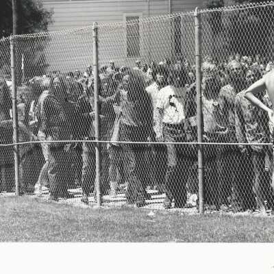 Mass of protesters outside the fence [People's Park]