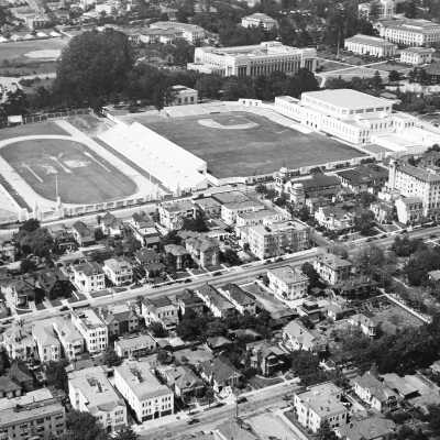 University of California, Aerial looking north over Edwards Field