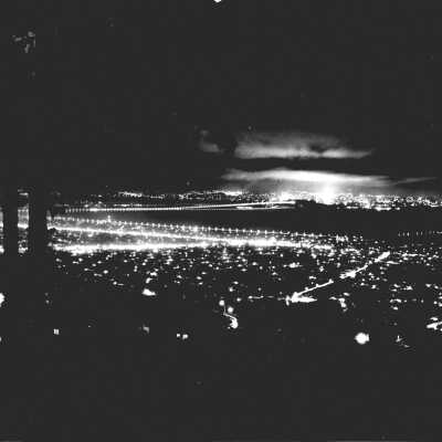 Aerial night view looking west