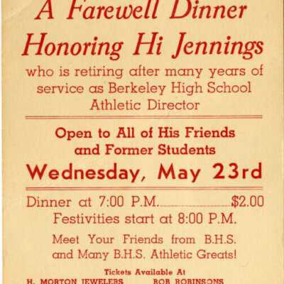 A Farewell Dinner Honoring Hi Jennings: Origformat: Postcard