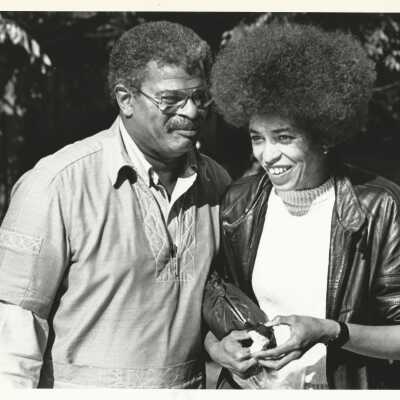 Photograph by Debra Jensen. With Angela Davis; Julia Morgan Theatre, Marxist seminar. 5/2/1984.: 2011.060.336m