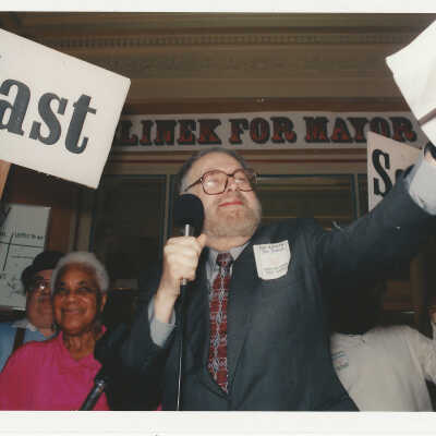 2011.060.214c: Chester King Vega, photog. 2/5/ 1998. Kicks off mayoral race.