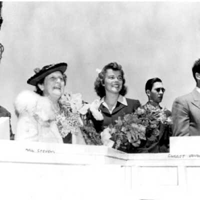 Gerrit Vanderende and Mrs. Stevens at launching of SS George Berkeley