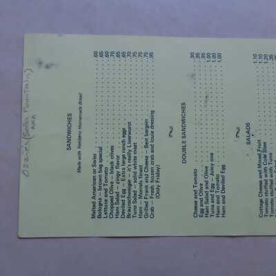 back of #1 menu ozzie's 1950's