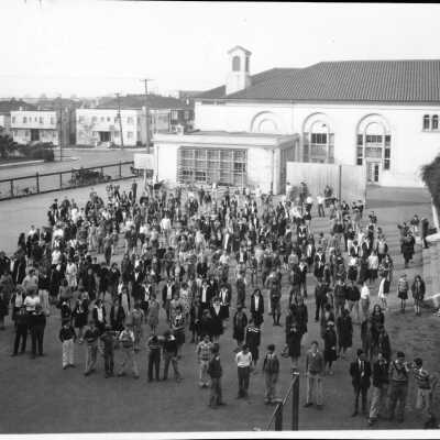 Students assembled in couryard.