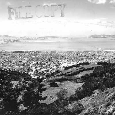 View West from hill, University of California Stadium, across the bay