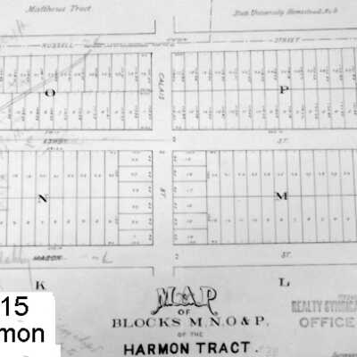 Map of blocks M, N, O & P of the Harmon Tract. 1889