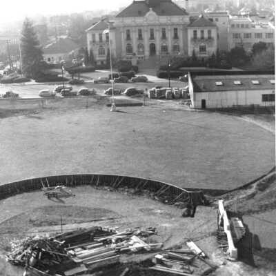 Civic Center Park, fountain under construction