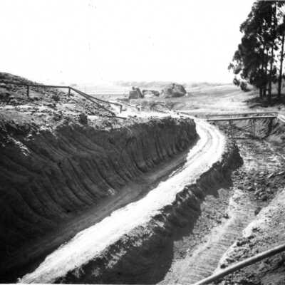 Northbrae Tunnel under construction, Indian Rock in distance