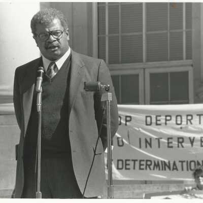 Photograph by Don Melandry. At Sproul Hall, Sanctuary Movement. 1984.: 2011.060.336i