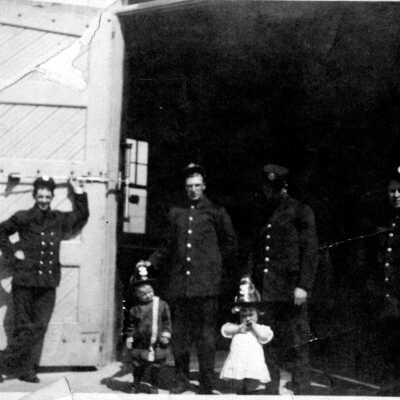 Emerson Fire Station with two children