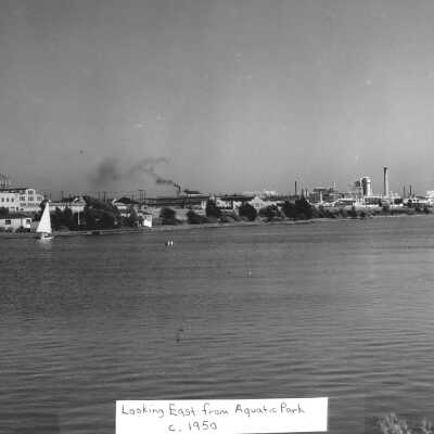 Industrial buildings seen across Aquatic Park