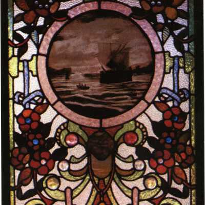 Stained Glass Detail in Entryway of Captain Charles Boudrow Home