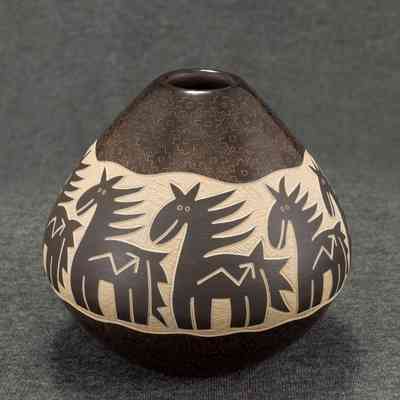 jar, horse motif sgraffito