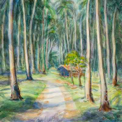 Palm Grove with Thatched Hut