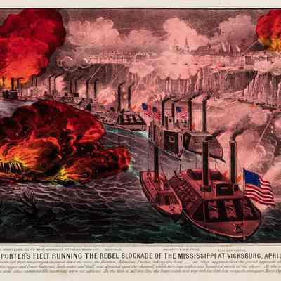 Admiral Porter's Fleet Running the Rebel Blockade of the Miss. at Vicksburg, April 16th, 1863